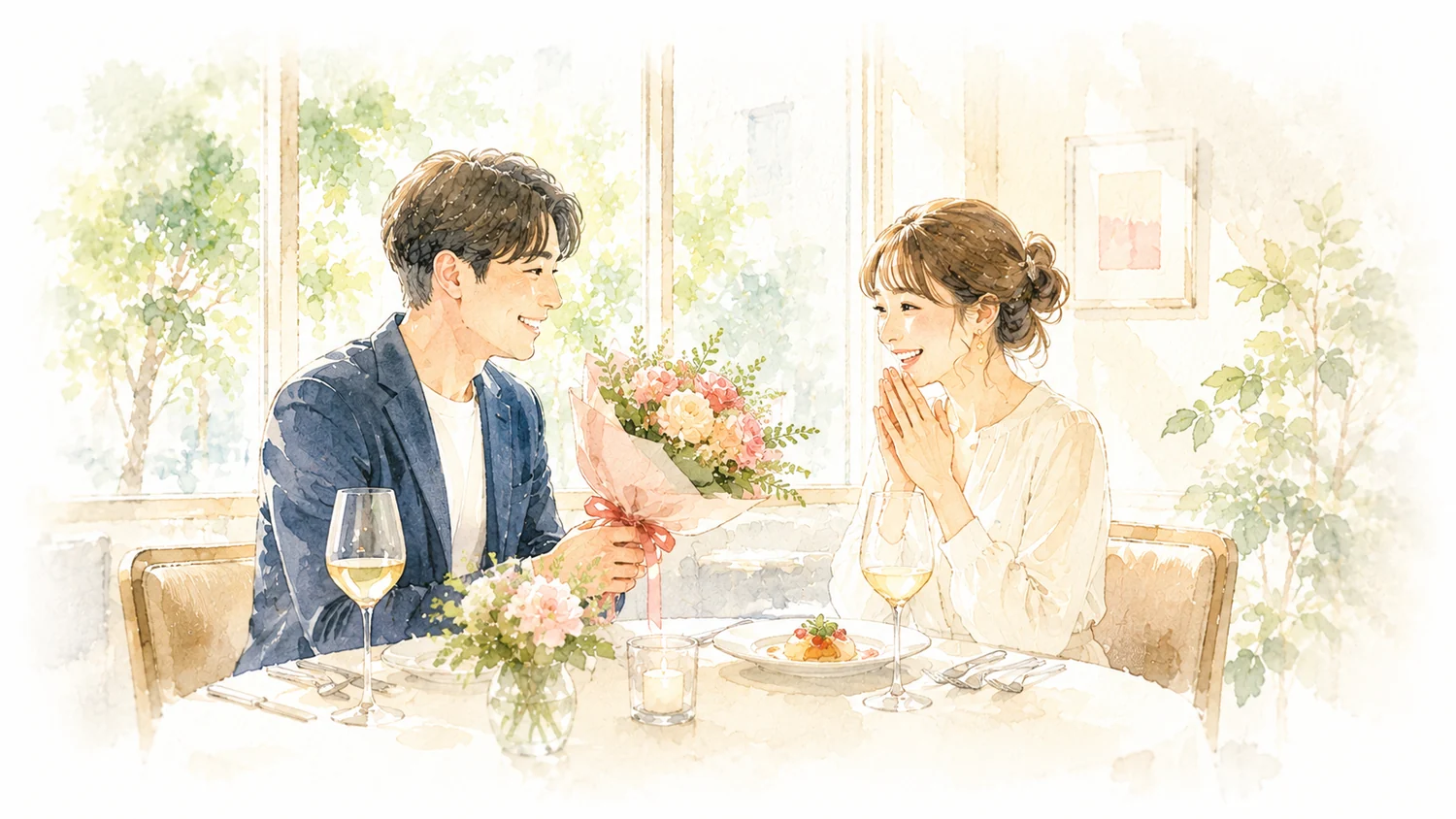 記念日を祝う夫婦のイラスト