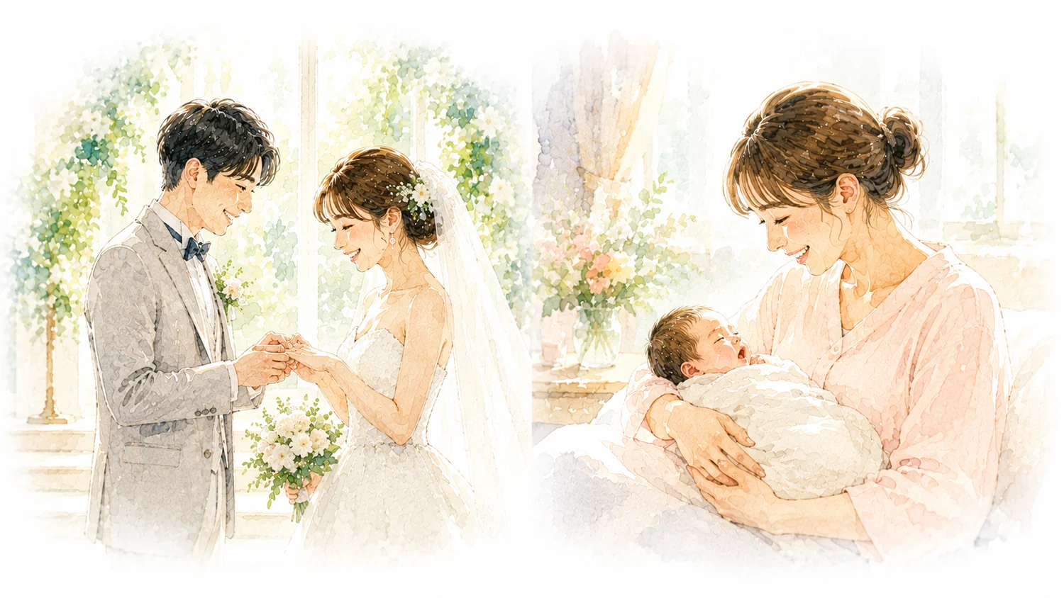 結婚と出産のイラスト