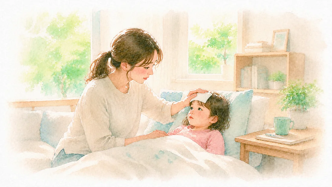 子どもの看病をする保護者の様子